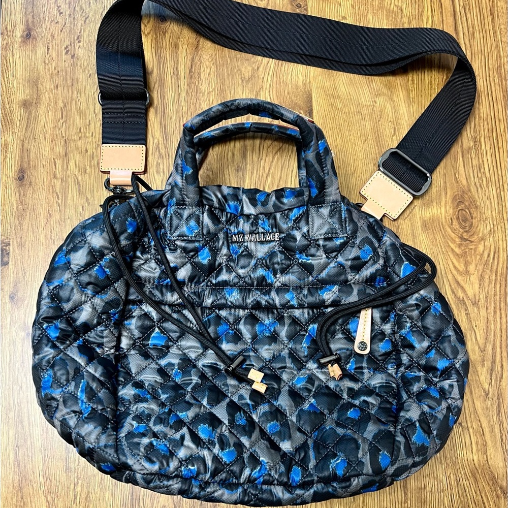 MZ Wallace Metro Drawstring Bucket Bag in Blue Leopard